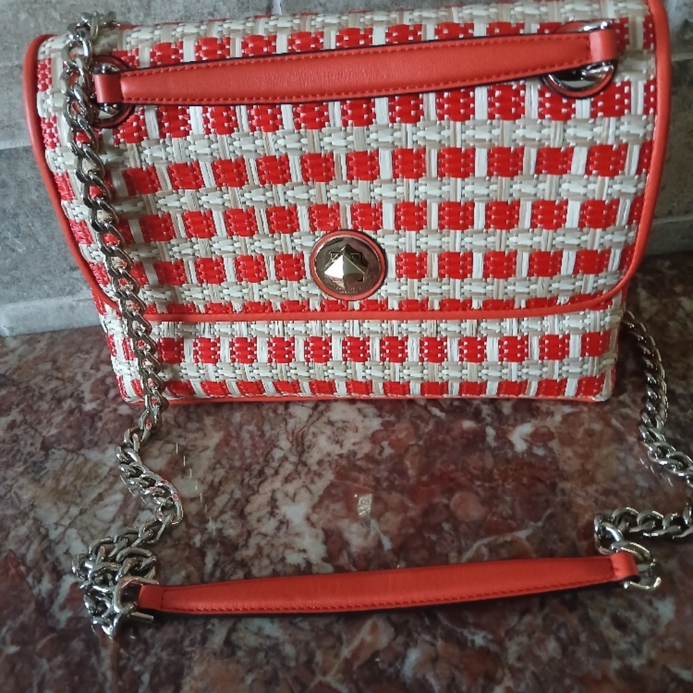 Kate Spade Orange and White Woven Bag